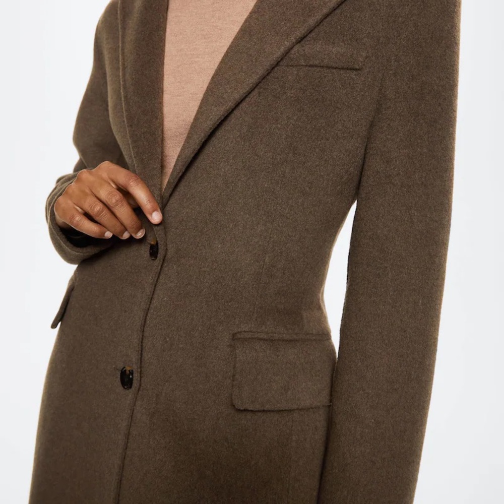 Mango MNG | Fitted Handmade Wool Long Coat Jacket - Picture 7 of 12